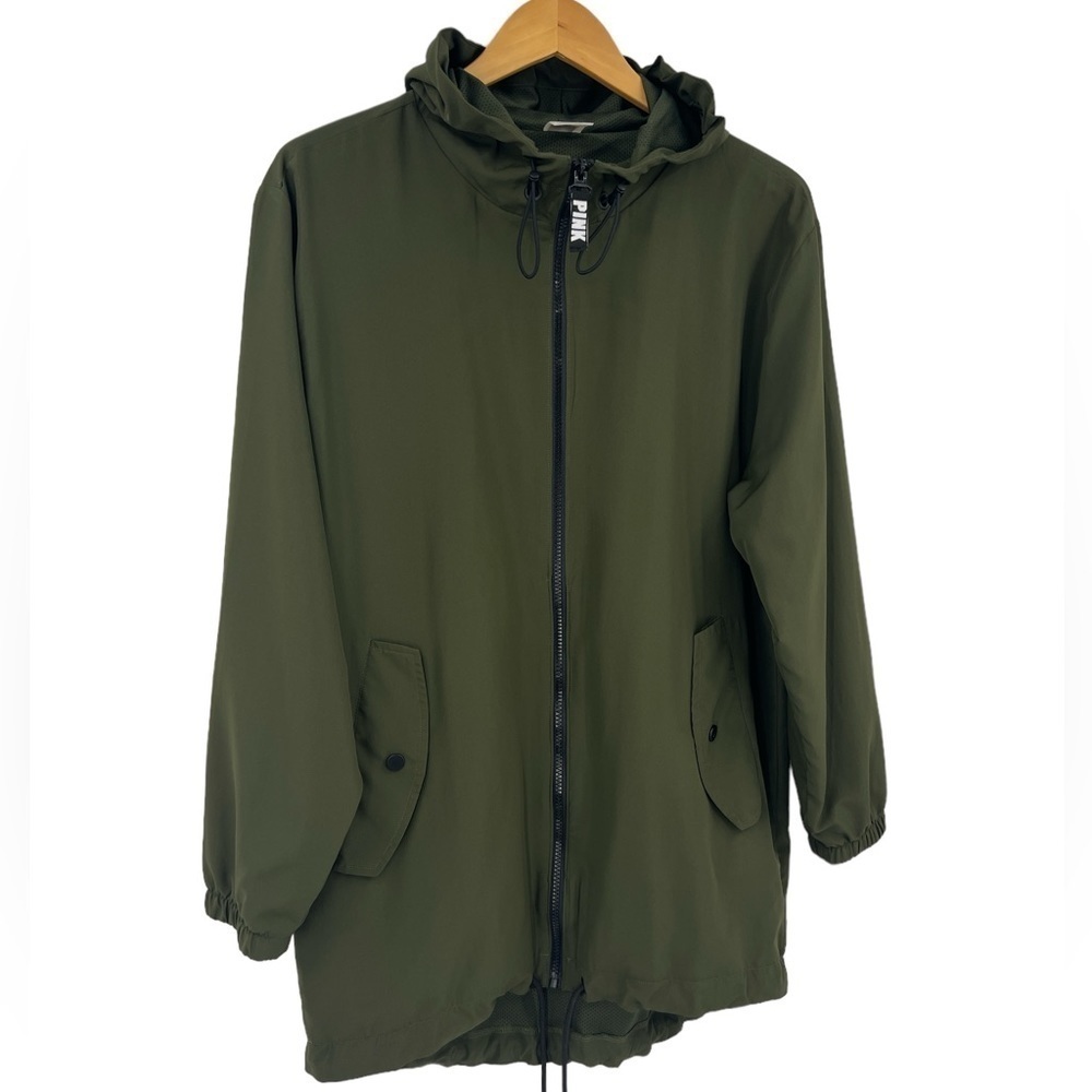 VS PINK Anorak Olive Green Rain Wind Breaker Jacket XS/S Full Zip Hood - Picture 3 of 10